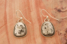 Genuine White Buffalo Turquoise Sterling Silver Navajo Earrings
